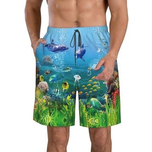 Gekleurde Onderzeese Wereld Print Heren Zwemmen Shorts Trunks Mannen Sneldrogende Ademend Strand Surfen Zwembroek met Zakken, Wit, XXL