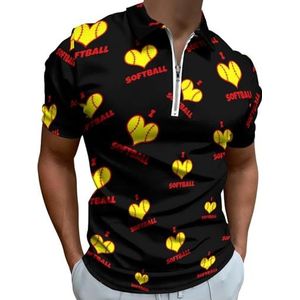 I Love Softbal Half Zip-up Polo Shirts Voor Mannen Slim Fit Korte Mouw T-shirt Sneldrogende Golf Tops Tees 3XL