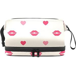 Grote capaciteit reizen cosmetische tas,Rode lippen en harten,Make-up tas,Waterdichte make-up tas organisator, Meerkleurig, 27x15x14 cm/10.6x5.9x5.5 in