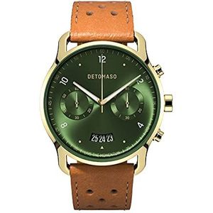 DeTomaso Sorpasso Chronograaf Limited Edition Gold Green Herenhorloge, analoog, kwarts, leren armband, bruin, groen, Riemen.