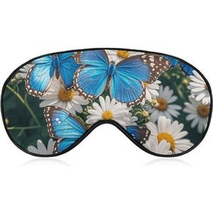 Slaapmasker, blauwe vlinders, witte bloemen, slaap, oogmasker met verstelbare riem, blinddoek, reizen, oogschaduw, oogmasker, oogbedekking, zachte oogbedekking voor slapen, yoga