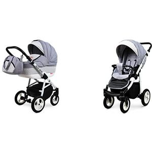 BabyLux Aluway 2 in 1 Baby Reis Systeem Kinderwagen Verstelbare Afneembare Regenhoes Voetenzak Pasgeborene tot Baby Polyurethaan Schuim Band Silver