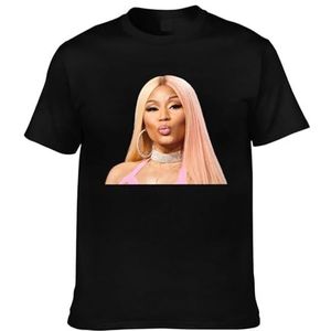 Nicki Music Minaj Shirt heren ronde hals korte mouwen T-shirt modieuze veelzijdige katoenen tops zwart, Zwart, L