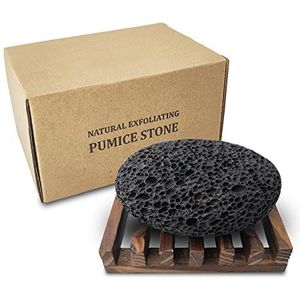 Dicobee Lava Puimsteen voor Voeten, Scrubbersteen voor Voeten en Handen met Organische Houten Badbak, Pedicure Gereedschap, Natuurlijke Voetschrobber voor Afschilfering om eelt op handen, Hakken en Lichaam te verwijderen