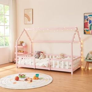 Kinderbed Sisimiut met uitvalbeveiliging 90x200 cm roze en wit