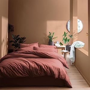 MATT & ROSE Beddengoed, 240 x 220 cm, effen, gewassen katoen, 100% gewassen katoen, Oeko-Tex, dekbedovertrek 240 x 220 cm + 2 kussenslopen 65 x 65 cm, terracotta