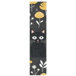 KAAVIYO Zwarte kat gele bloem patroon griptape voor skateboard grip tape zelfklevend antislip voor longboard sticker grip (23 x 83 cm, 1 stuks)