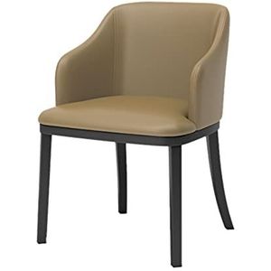 GEIRONV 1 stks Moderne lederen eetkamerstoelen, hoge achterkant gewatteerde zachte zitkamer woonkamer fauteuil zwart metalen poten lounge zijkantje Eetstoelen (Color : Khaki)