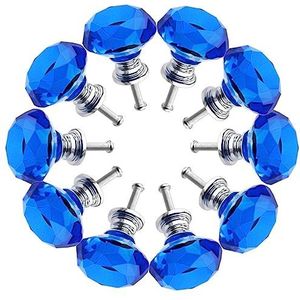 Kast handgrepen Kristallen deurknoppen, 10 stuks diamanten handvat kristalglas veelkleurige basisknop ladekast deurknop blauw (kleur: roze)(Color:Blue)