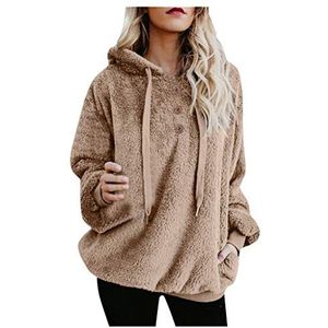 KaloryWee Vrouwen Teddybeer Hooded Sweatshirt Sale, Plus Size Dames Trekkoord Pullover Tops Oversized Herfst/Winter Pluizige Bovenkleding S-5XL, Khaki-d, L