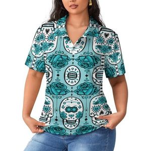 Skull Turquoise dames poloshirts met korte mouwen casual T-shirts met kraag golfshirts sport blouses tops XL
