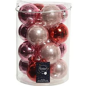 Kaemingk Kerstballen, glas, 8 cm x 16 stuks, set kerstballen, mix lichtroze roze