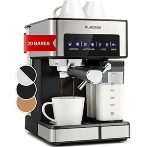 Klarstein Arabica Comfort Espressomachine - Koffiemaker met 1350 Watt, Koffieapparaat, Portafilter Machine met Touch Control, Espressoapparaat met Grinder, Koffiemachine met 1.8L Watertank, RVS