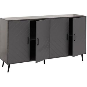 Dressoir HWC-N89, commode kast highboard dressoir, visgraatpatroon melamine hout, 88x150x40cm - marmeren look grijs