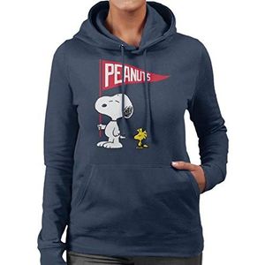 Peanuts Snoopy & Woodstock Flag dames sweatshirt met capuchon marineblauw, Donkerblauw, L