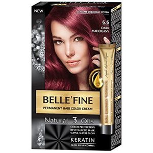BELLE'FINE® Black Series Luxe natuurlijke haarkleurcrème, langdurige kleur, met 3 oliën en keratine, donker mahoni