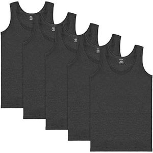 BRUBAKER 5-Pack Heren Tank Top Klassiek Onderhemd - Hoge Kwaliteit Katoen (Glad) - Extra Lang - Antraciet - XXL