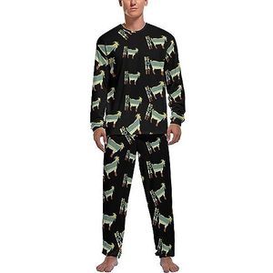 Goat Love Vintage Stijl Zachte Heren Pyjama Set Comfortabele Lange Mouw Loungewear Top En Broek Geschenken XL