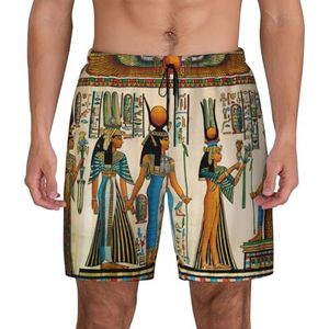 OdDdot Vrouwen in het Oude Egypte Print Mannen 2 in 1 Zwembroek Zomer Sneldrogende Running Atletische Stretch Gym Strand Korte, Zwart, XL