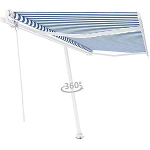 Homgoday Automatisch zonnezeil, zelfdragend, 400 x 300 cm, blauw en wit, meubels voor buiten voor privacy, tuintent, zonnezeil voor buiten, zijluifel voor terras, model 3069546