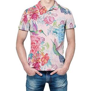 Tropische bloemen en kolibries heren shirt met korte mouwen golfshirts normale pasvorm tennis T-shirt casual business tops