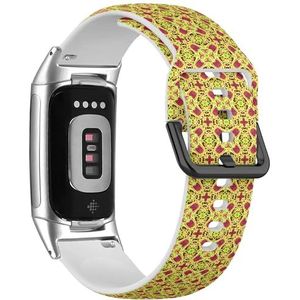 RYANUKA Sport-zachte band compatibel met Fitbit Charge 5 / Fitbit Charge 6 (wazig paisley geel ornament) siliconen armband accessoire, Siliconen, Geen edelsteen