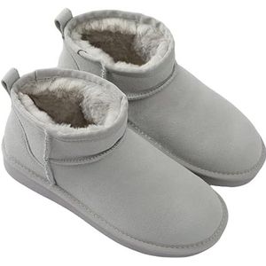 akistars Mini-laarzen voor vrouwen, klassieke mini-laarzen met bont gevoerd, warme met bont gevoerde winterlaarzen met anti-slip coating, lichtgrijs, 37.5 EU