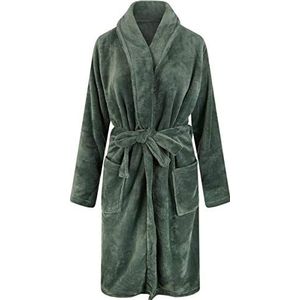 Relax company - fleece badjas - ochtendjas - sjaalkraag - heren en dames - effen kleuren - Olijfgroen S/M - SKU 782-RC