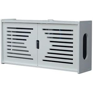 YUANYIYS WiFi-router opbergdoos, wandgemonteerde houten plank met hol ontwerp, warmteafvoer en kabelbeheer, wit (A)