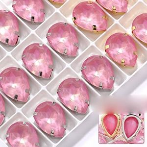 Drop Strass Met Koperen Klauw Set Flacback Kristallen Strass Naaien Op Kleding Tassen Stenen Glitter Glas Strass-Licht Roze JM,10x14mm,Gouden Klauw 10st