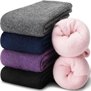 EBMORE Dames Wol Sokken Merino Warme Wol Sokken Dikke Wandelsokken Thermosokken Wintersokken Cadeaus voor Dames 5 Paar (Paars/Roze/Blauw/Grijs/Zwart)