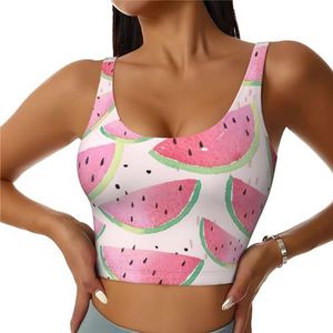 Watermeloen Vers Fruit Print Casual Wear Vrouwen Sport Vest Yoga Vest Workout Vest Voor Vrouwen Lichtgewicht Trendy, Zwart, S