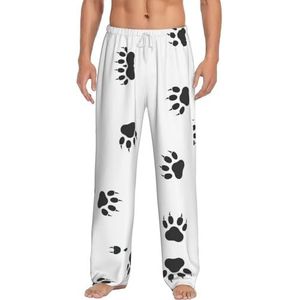 OKFSTY Bear Paw Herenpyjamabroeken,Pyjama Polyester Broek Voor Mannen Zachte Lange Lounge Pj Slaap Broek Met Zakken, Wit, S
