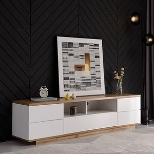 Aunvla Moderne kleurblok tv-kast in witte uitvoering, tv-kast met houtnerf, 180 cm