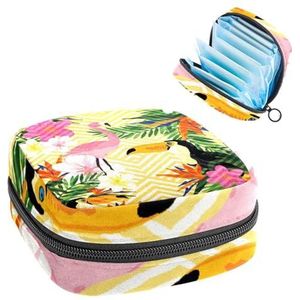 Opbergtas voor maandverband, menstruatiecup zakje tampon tas, menstruatiepads, houder organizer voor vrouwen en meisjes, flamingo toekans