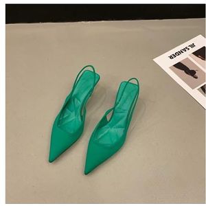 Franse hoge hakken zwarte teen-teen sandalen sprookjesschoenen 2023 lente en zomer niche high-end satijnen puntige schoenen (Kleur : Groente, Size : 38 EU)