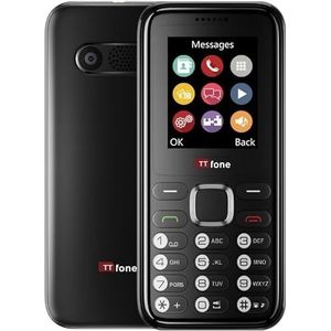 TTfone TT150 Basic mobiele telefoon, ontgrendeld, met Bluetooth, batterij met lange levensduur, dubbele simkaart met camera en spel, eenvoudig te bedienen, robuust en licht (zwart, met oplader)