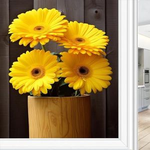 AEMYSKA T Rustieke gele bloemen raamfolie, decoratieve natuurlijke bloemen, modern glas-in-loodfolie, zonwerend, warmteregulerend, geen lijm, raambedekkende folie voor thuiskantoor, 60 x 90 cm