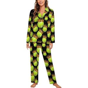 Tennisbal Kroon Pyjama Sets Met Lange Mouwen Voor Vrouwen Klassieke Nachtkleding Nachtkleding Zachte Pjs Lounge Sets