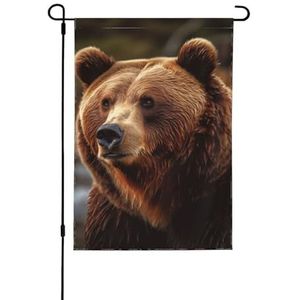 Grizzly Bear Print Seizoensgebonden Tuin Vlag Duurzaam Dubbel Gestikte Yard Vlag Vakantie Party Vlag Outdoor Decor 30 X 45 cm
