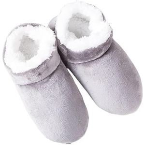 ZGXNYI Pantoffels voor heren, huisschoenen, grote maat 48, winterpantoffels voor heren, suède pluche vloerschoenen, luie schoenen, zachte warme sokken, pantoffels, slippers voor dames en heren, Grijs,