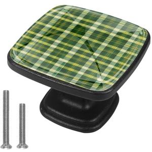 lcndlsoe Decoratieve patroon kast knoppen, set van 4, zwart, voor keuken woonkamer kasten bureau laden boekenkast, groene retro plaid