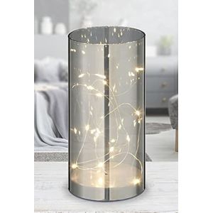 Spetebo Led-lichtglas, zilver, met timer, 20 cm, decoratieve glazen lamp, cilinderlamp, tafeldecoratie, raamdecoratie, verlicht