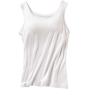 Runstarshow Dames camitopje met ingewerkte beha, licht gevoerd hemdje met zachte, ondersteunende borstkussentjes, topje met bandjes als onderhemd of tanktopje, katoen-modal, S t/m XL, Wit, M