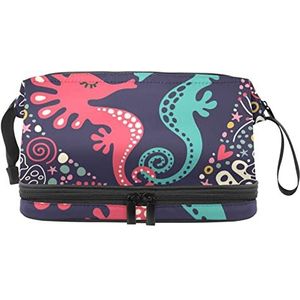 Grote capaciteit reizen cosmetische tas,Zeepaardje bloem hart, make-up tas, waterdichte make-up tas organisator, Meerkleurig, 27x15x14 cm/10.6x5.9x5.5 in