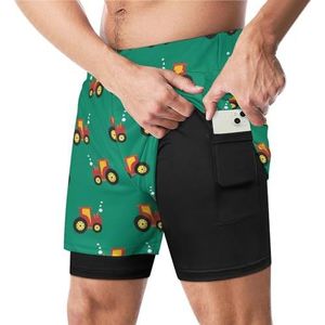 Tractor Patroon Grappige Zwembroek met Compressie Liner & Pocket Voor Mannen Board Zwemmen Sport Shorts