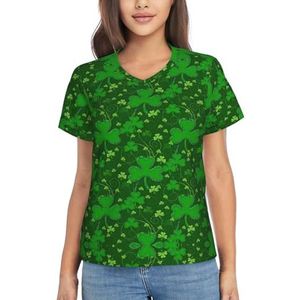 bkgdodk Achtergrond St Patrick'S Day Glitter Print Dames T-shirt met korte mouwen Dressy Casual Trui, Veelzijdige Shirts voor Summe, Zwart, XL