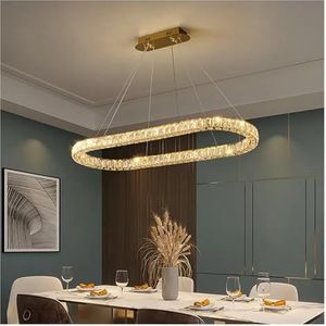 LANGDU Moderne ovale eetkamer led-hanglampen, luxe K9 kristallen hanglamp, stalen hangende kroonluchter, for keukeneiland eetkamer slaapkamer hal bar woonkamer (Color : 3 Changeable Light, Size : D6