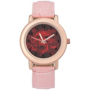 Rode Vlam Schedel Horloges Voor Vrouwen Mode Sport Horloge Vrouwen Lederen Horloge