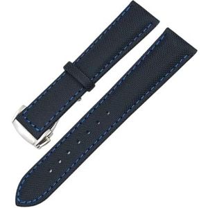 19mm 20mm 21mm 22mm nylon horlogeband geschikt for Omega Planet Ocean Seamaster 300 Speedmaster stof leer geschikt for SEIKO canvas horlogeband (Color : Black blue Round, Size : 21MM_GOLDEN BUCKLE)